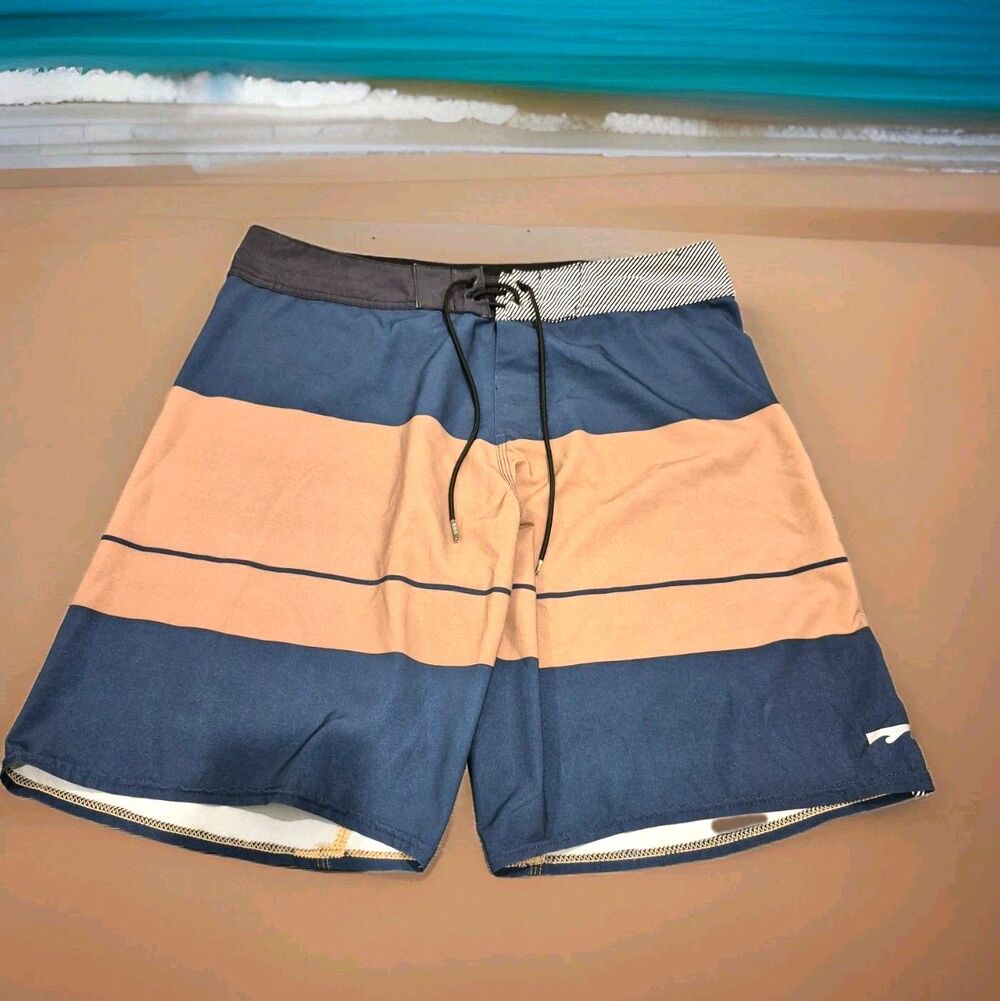 Billabong Recycler Quad Stretch Boardshorts Mens 33 Striped Blue Peach Swim Trun